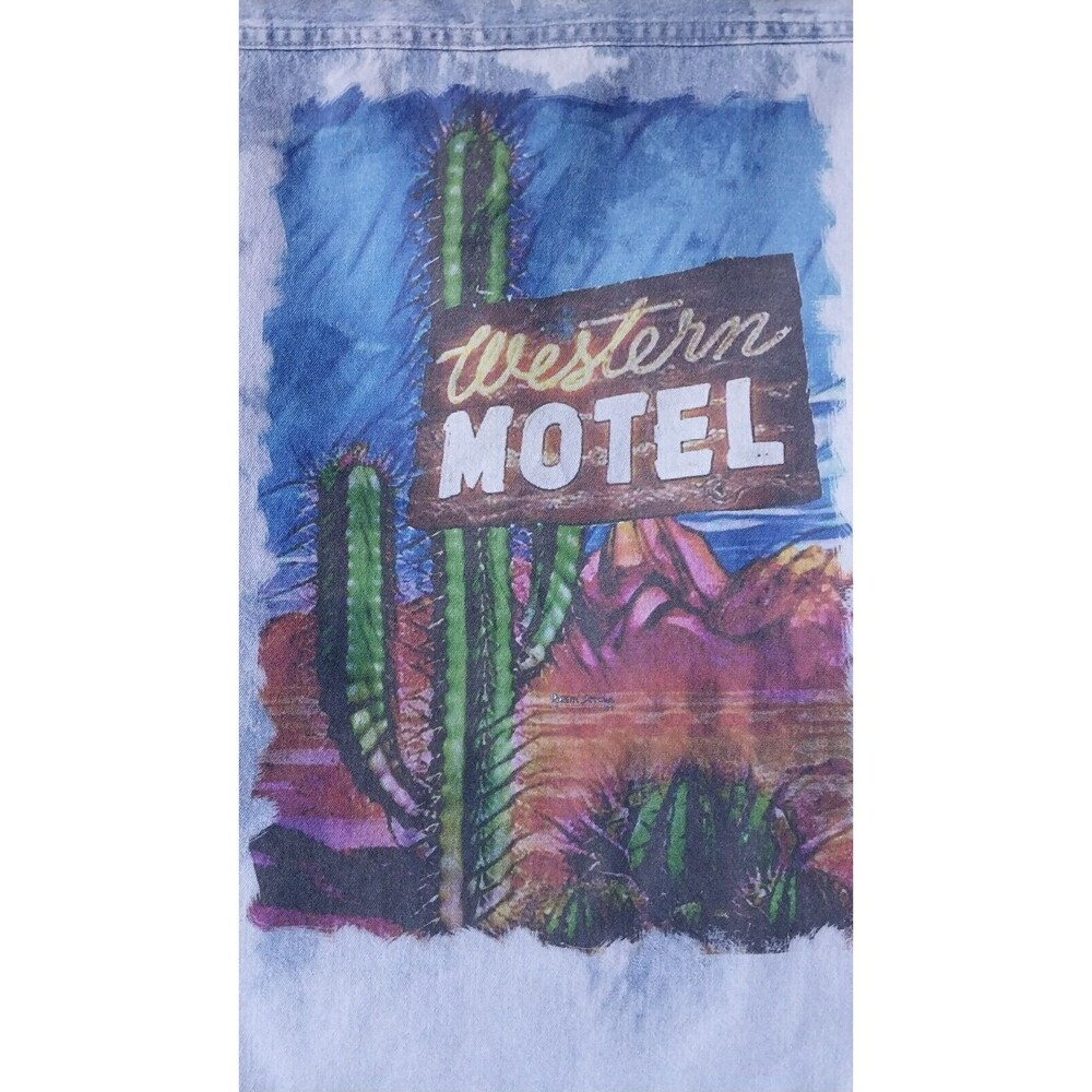 Vintage Acid Wash Denim Western Cowboy Shirt Cactus Hotel Long Sleeve Med Mens - Picture 4 of 9